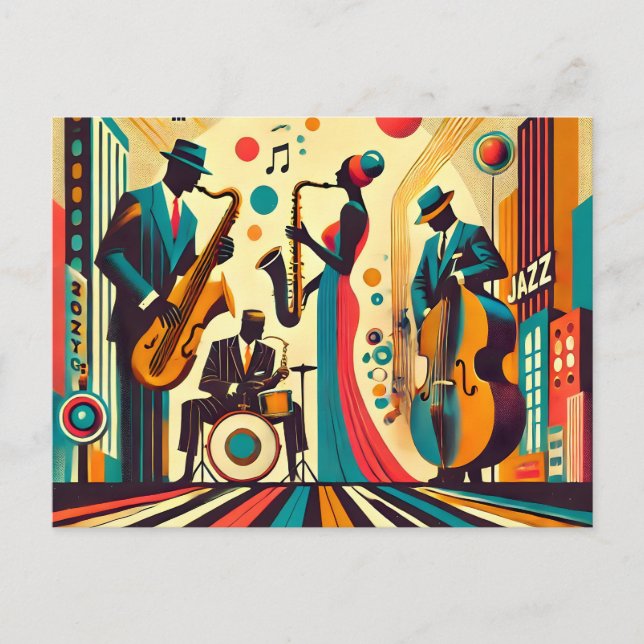 Cartão Postal Quarteto da Era do Jazz de Meados do Século (Frente)