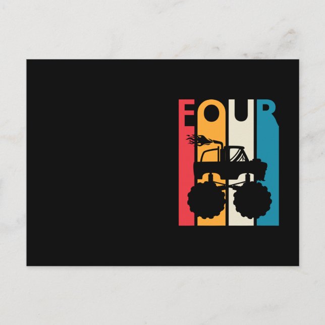 Cartão Postal Quarto Aniversário Presente Quatro Caminhão Monstr (Frente)