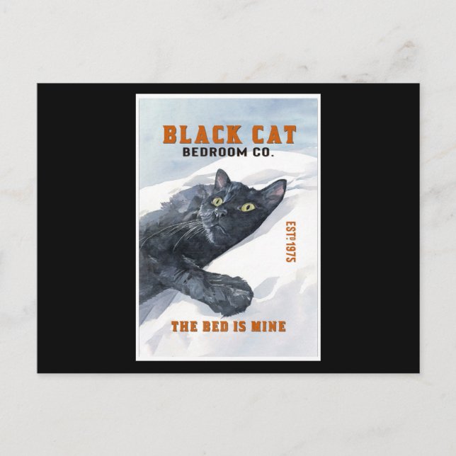 Cartão Postal Quarto Negro Engraçado A Cama É O Meu Prato De Gat (Frente)