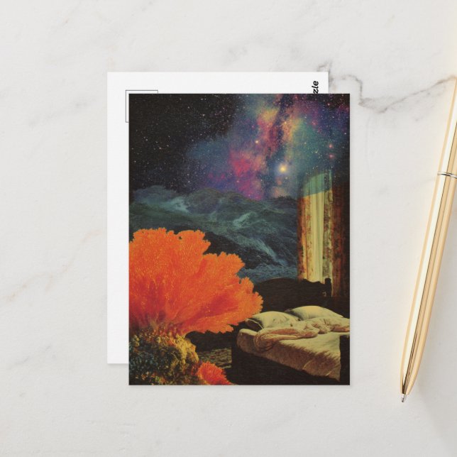 Cartão Postal Quarto sob a colagem de meios mistos Sea Surreal (Frente/Verso In Situ)