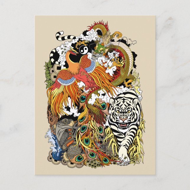 Cartão Postal quatro animais celestes (Frente)