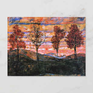 Cartão Postal Quatro Árvores, arte de Egon Schiele,