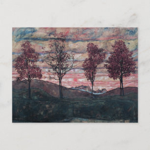 Cartão Postal Quatro árvores pintura de Egon Schiele