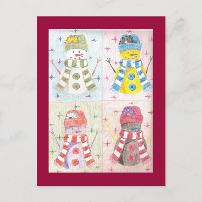 Cartão Postal Quatro bonecos de neve (Frente)