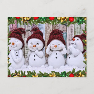 Cartão Postal Quatro bonecos de neve sorridentes