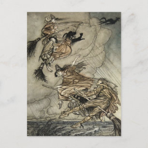 Cartão Postal Quatro Bruxas "Up the Chimney" de Arthur Rackam