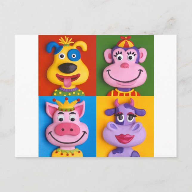 Cartão Postal Quatro caras animais (Frente)