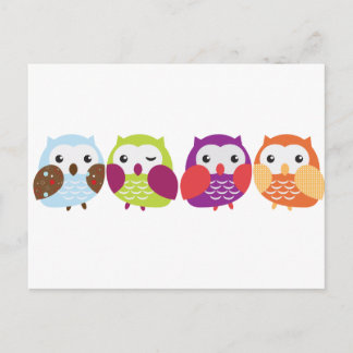 Cartão Postal Quatro Corujas Coloridas