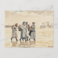 Quatro esposas de peixes na praia | Winslow Homer
