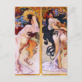 Cartão Postal Quatro Estações de Alfons Mucha Art Déco Nouveau