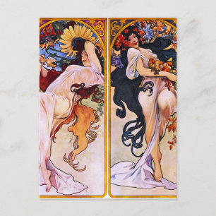 Cartão Postal Quatro Estações de Alfons Mucha Art Déco Nouveau