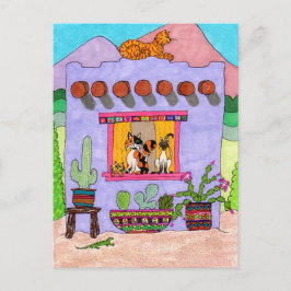 Cartão Postal Quatro gatos em uma Adobe House roxa