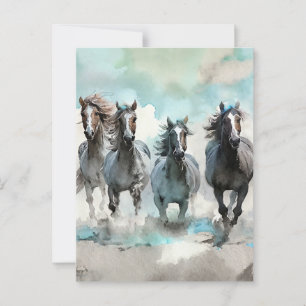 Cartão Postal Quatro Mustangs Selvagens Galopam pela Pradaria