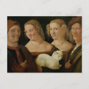 Cartão Postal Quatro Pessoas rindo à vista de um gato