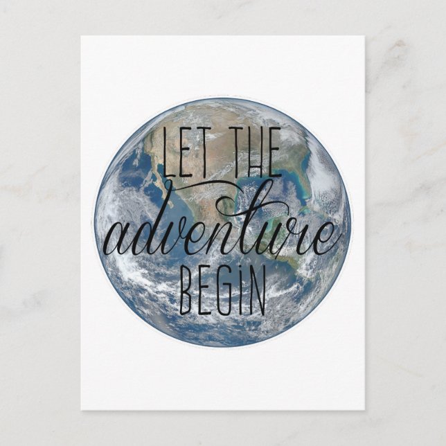 Cartão Postal Que a aventura comece Mug, Cotação (Frente)