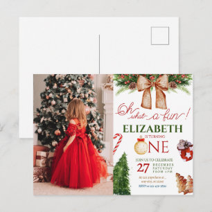 Cartão Postal Que Diversão Natal Inverno Primeiro Aniversário