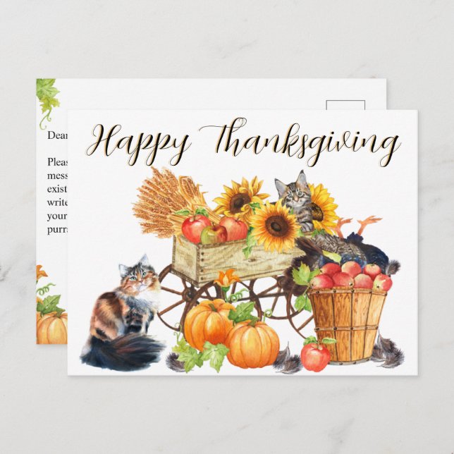 Cartão Postal Que Turquia? Gatos Inocentes, Feliz Ação de Graças (Frente/Verso)