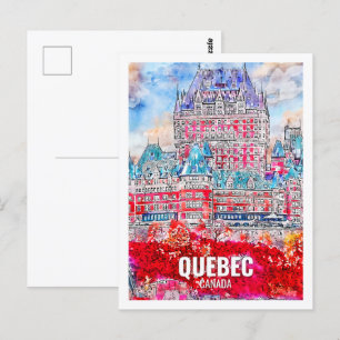 Cartão Postal Quebec Canada Familiar Viagem Place Watercolor