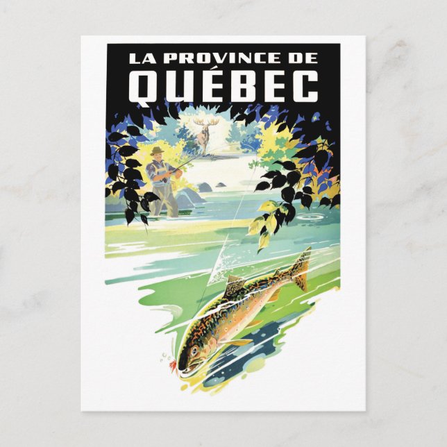 Cartão Postal Quebec, Canadá. Pesca no rio (Frente)