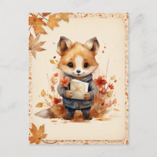 Cartão Postal Queda / Autumn Watercolor Fox -