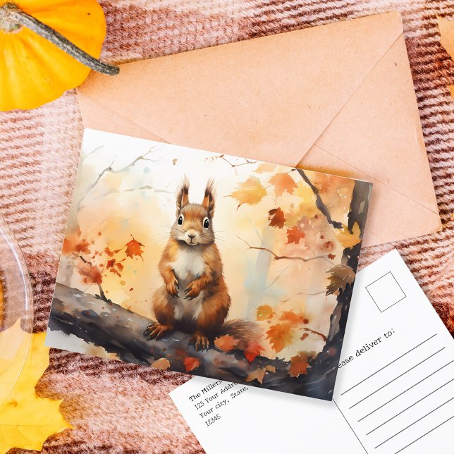 Cartão Postal Queda em NY/Esquilo de aquarela no Central Park (Fall in NY / Watercolor squirrel in Central Park Postcard)