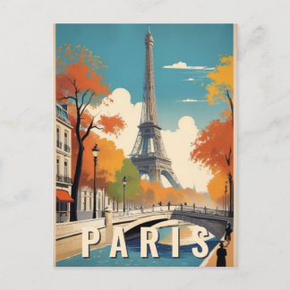 Cartão Postal Queda em Paris França Torre Eiffel Retro Viagem