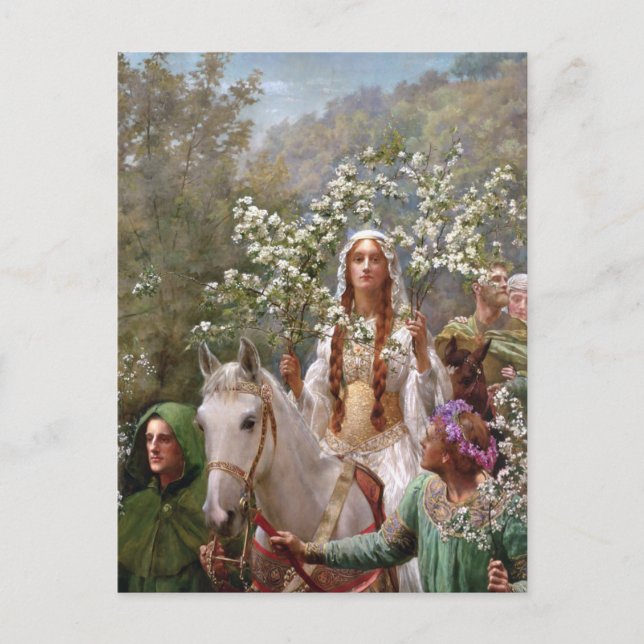 Cartão Postal Queen Guinevere's Maying c. 1900, por John Collier (Frente)