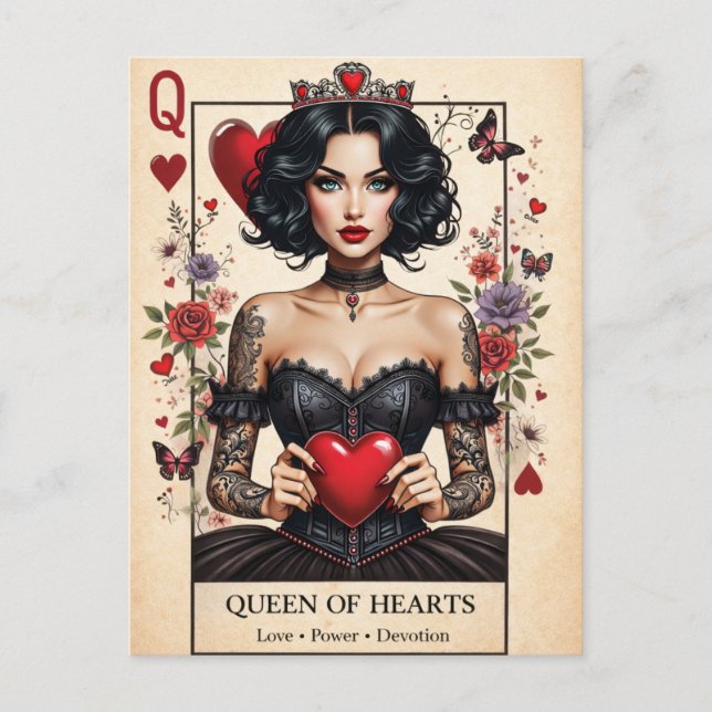 Cartão Postal Queen of Hearts Gothic Tarot Postcard  (Frente)