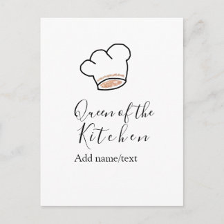 Cartão Postal Queen of the kitchen chef cooking add name crown 