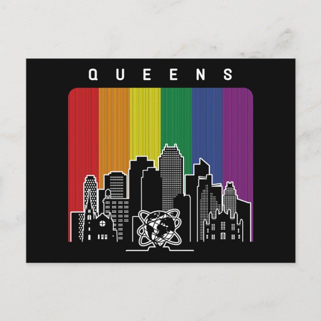 Cartão Postal Queens New York Rainbow Flag LGBT Pride (Frente)