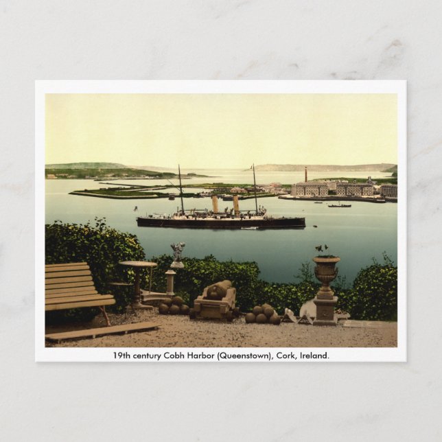 Cartão Postal Queenstown do século XIX - Cobh Harbor, Cork (Frente)