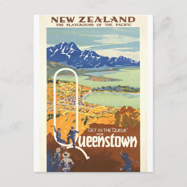 Cartão Postal Queenstown, Nova Zelândia Viagens Antigas (Frente)