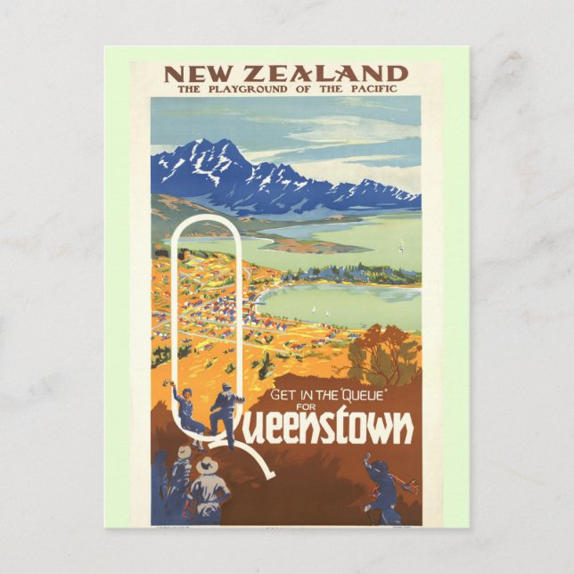 Cartão Postal Queenstown, Viagens vintage da Nova Zelândia (Frente)
