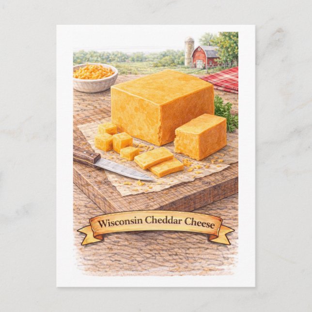 Cartão Postal Queijo Cheddar de Wisconsin (Série de Comida Ameri (Frente)