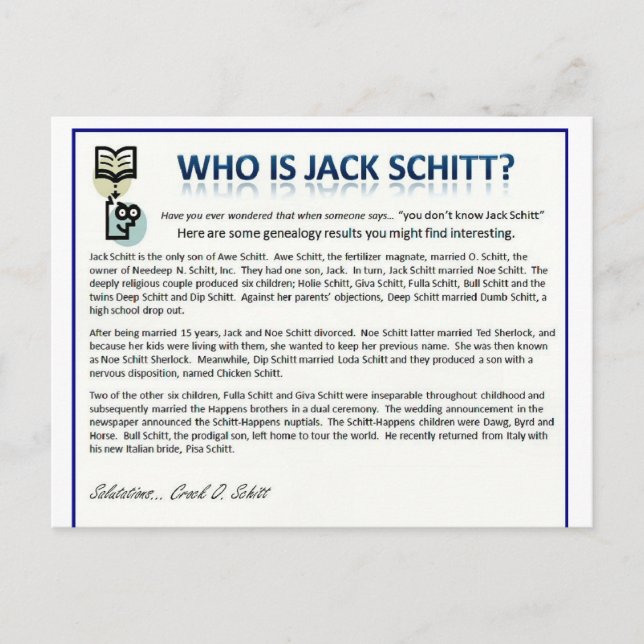 Cartão Postal Quem é Jack Schitt? (Frente)
