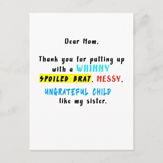 Cartão Postal Querida Mamãe Obrigada Por Aguentar Uma Criança Mi (Frente)