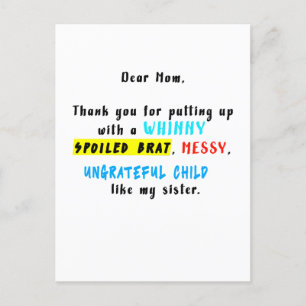 Cartão Postal Querida Mamãe Obrigado Por Aturar Um Pirralho Mima