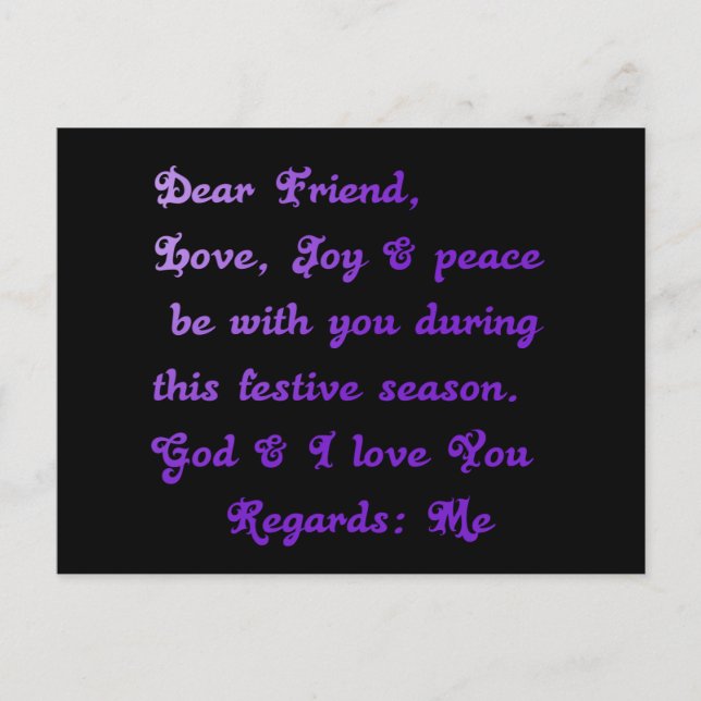 Cartão Postal "Querido Amigo" Saudação da Estação Festiva (Frente)