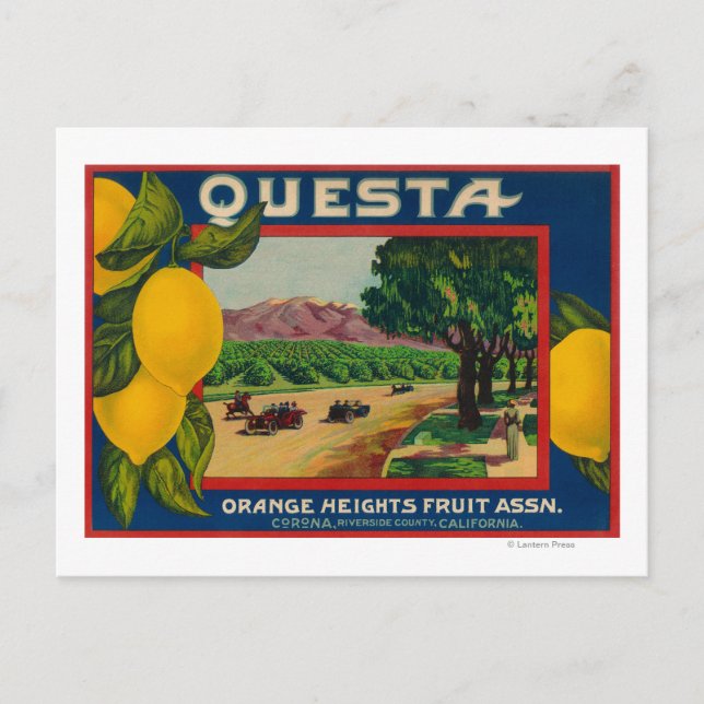 Cartão Postal Questa Lemon LabelCorona, CA (Frente)