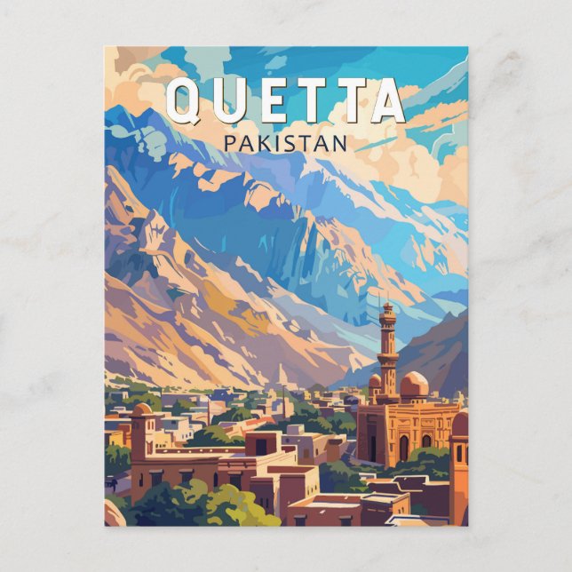 Cartão Postal Quetta Pakistan Viagem Art Vintage (Frente)