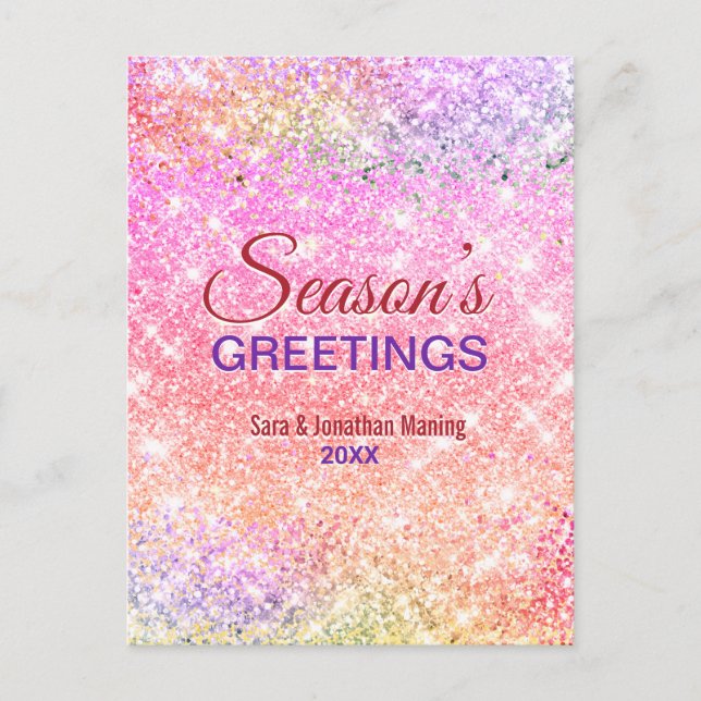 Cartão Postal Quic iridescent ombre gliter Natal ano novo (Frente)