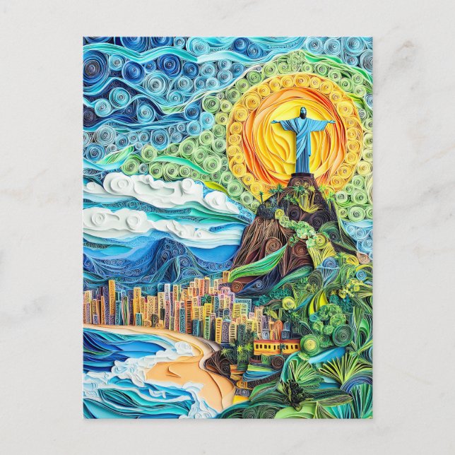 Cartão Postal Quilling Cristo Redentor no Rio (Frente)