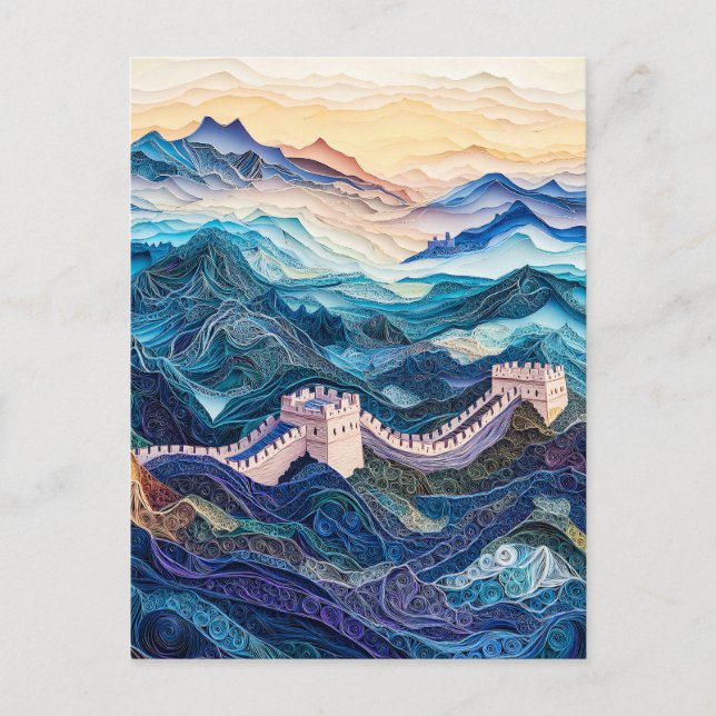 Cartão Postal Quilling Grande Muralha da China ao Amanhecer (Frente)