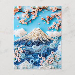 Cartão Postal Quilling Monte Fuji com Flores de Cerejeira
