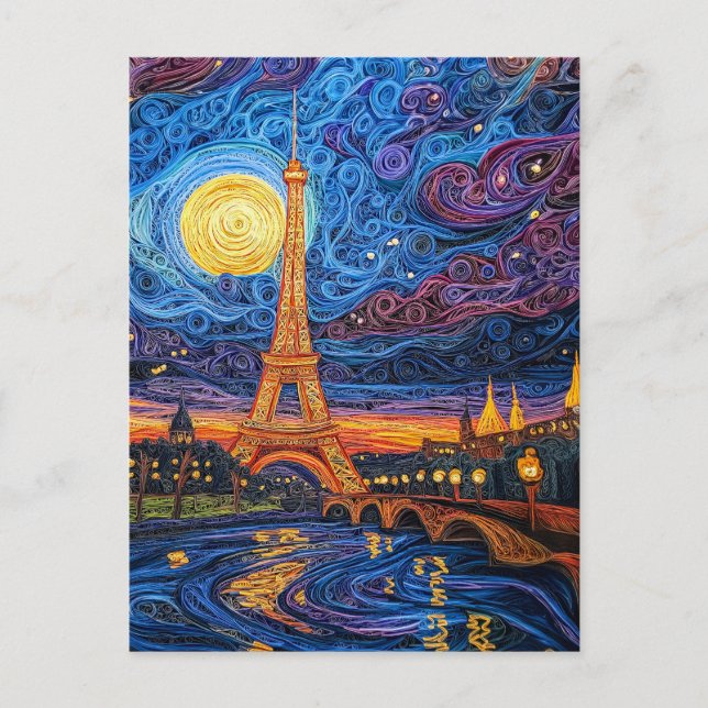 Cartão Postal Quilling Moonlit Eiffel Tower em Paris (Frente)