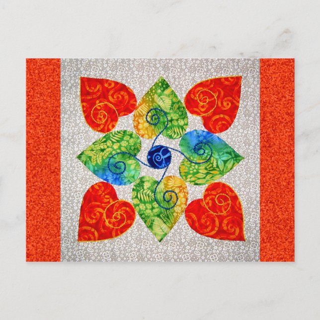 Cartão Postal Quilt. Corações Sussuras - Bloco nº 1 (Frente)