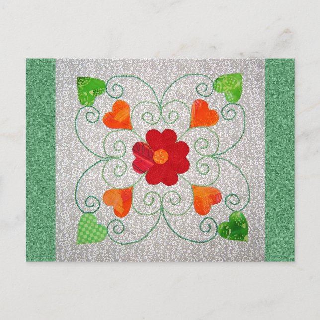 Cartão Postal Quilt. Corações Sussuras - Bloco nº 2 (Frente)
