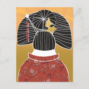 Cartão Postal Quimono Yukata Japonês Santuário Ilustrado