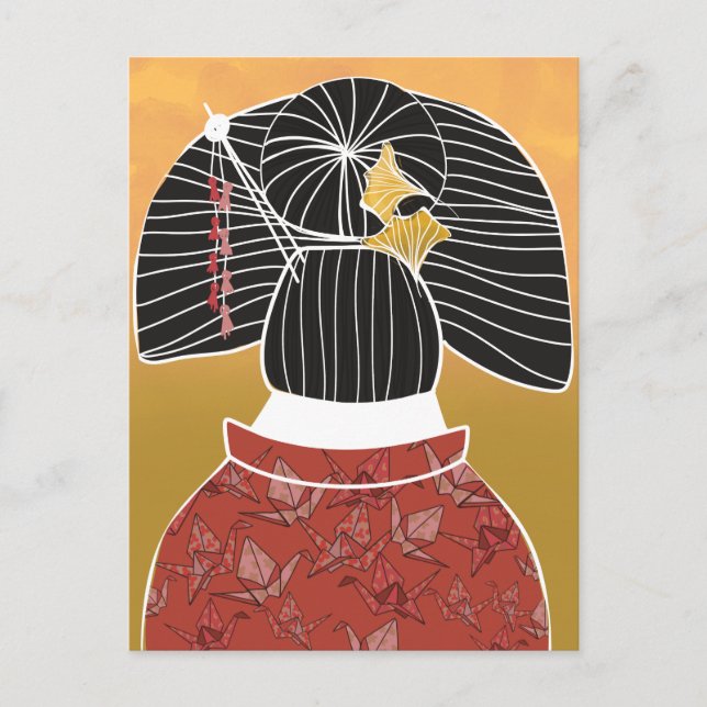 Cartão Postal Quimono Yukata Japonês Santuário Ilustrado  (Frente)