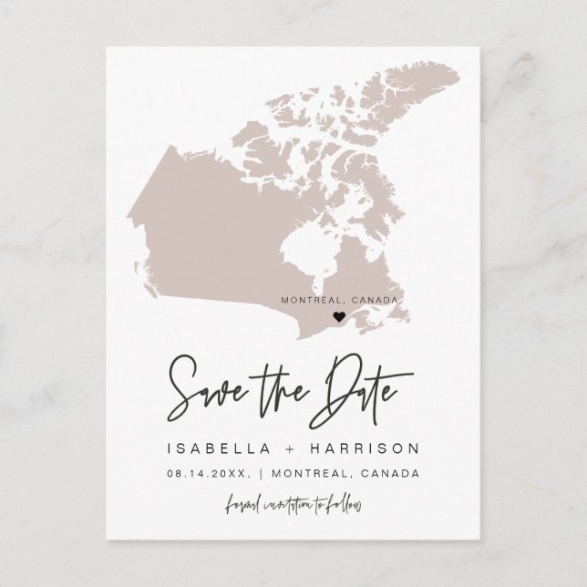Cartão Postal QUINN- Canada Map Save the Date (Moveable Heart!) (Frente)